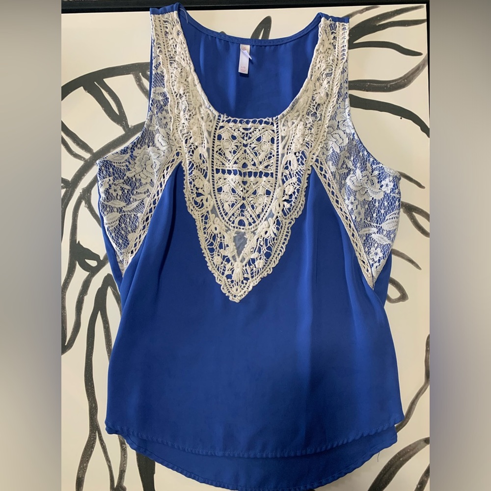 Beautiful Macrame, Chiffon and Lace Top. Women’s size L. Tank top. Boho EUC - Picture 5 of 7